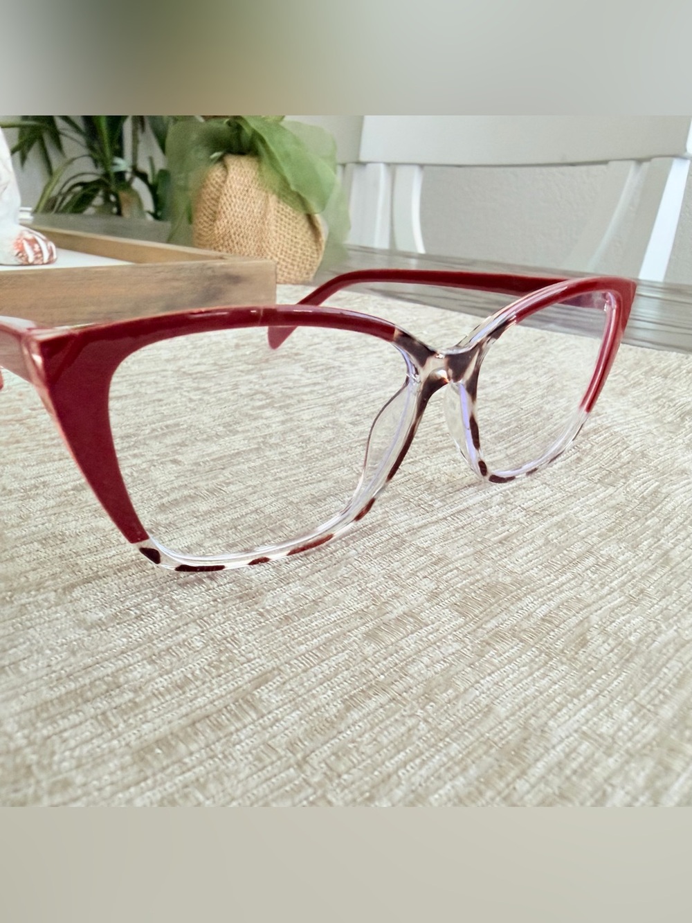 New! Red Wine Animal Print Two Toned Blue Light Blocking Glasses